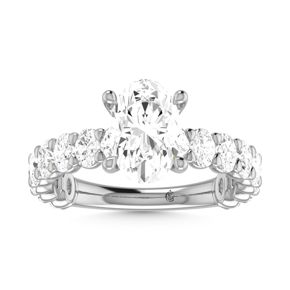 14K White Gold Diamond 2 3/8 Ct.Tw. Oval Shape Three Forth way Engagement Ring (Center 2 ctw)