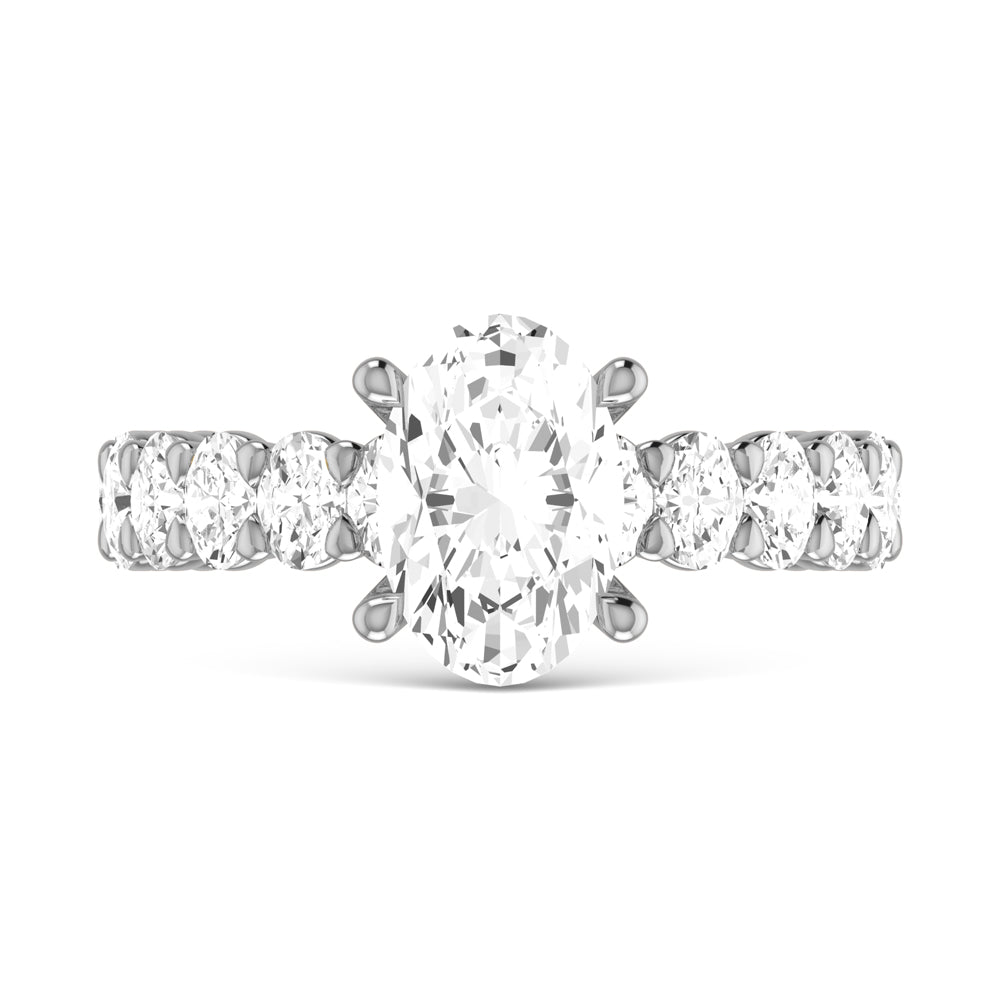 14K White Gold Diamond 2 3/8 Ct.Tw. Oval Shape Three Forth way Engagement Ring (Center 2 ctw)