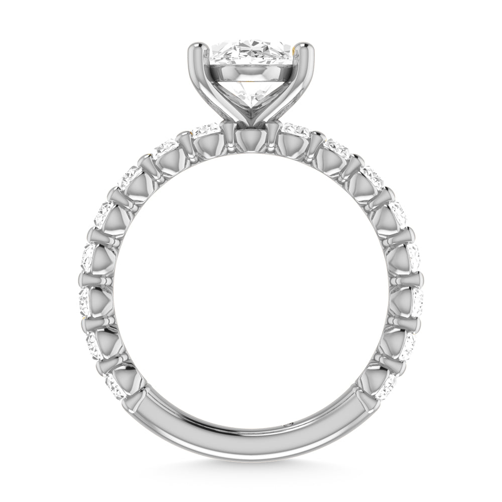 14K White Gold Diamond 2 3/8 Ct.Tw. Oval Shape Three Forth way Engagement Ring (Center 2 ctw)