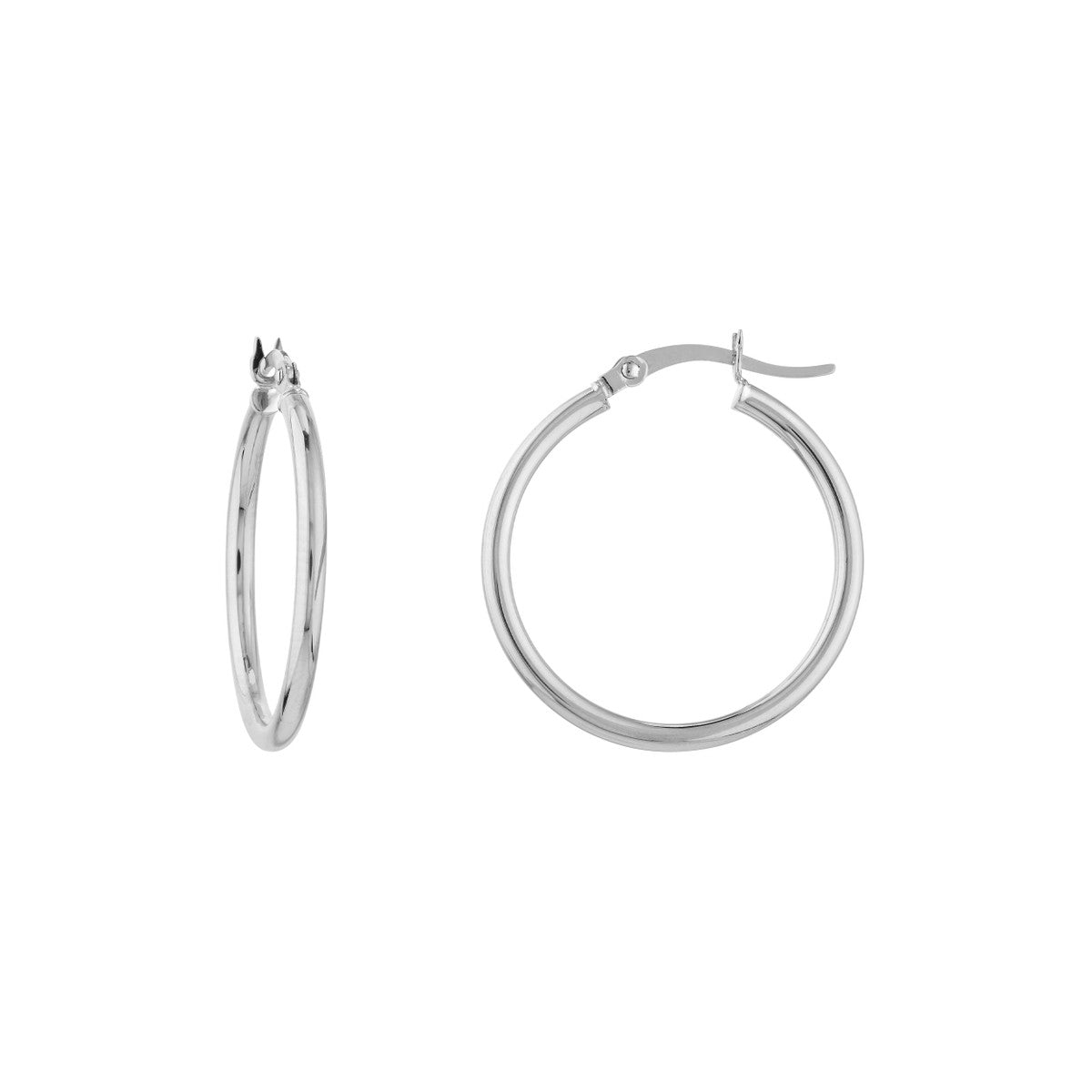 14K White Gold Polished Hoop Earrings 2mm x 25mm