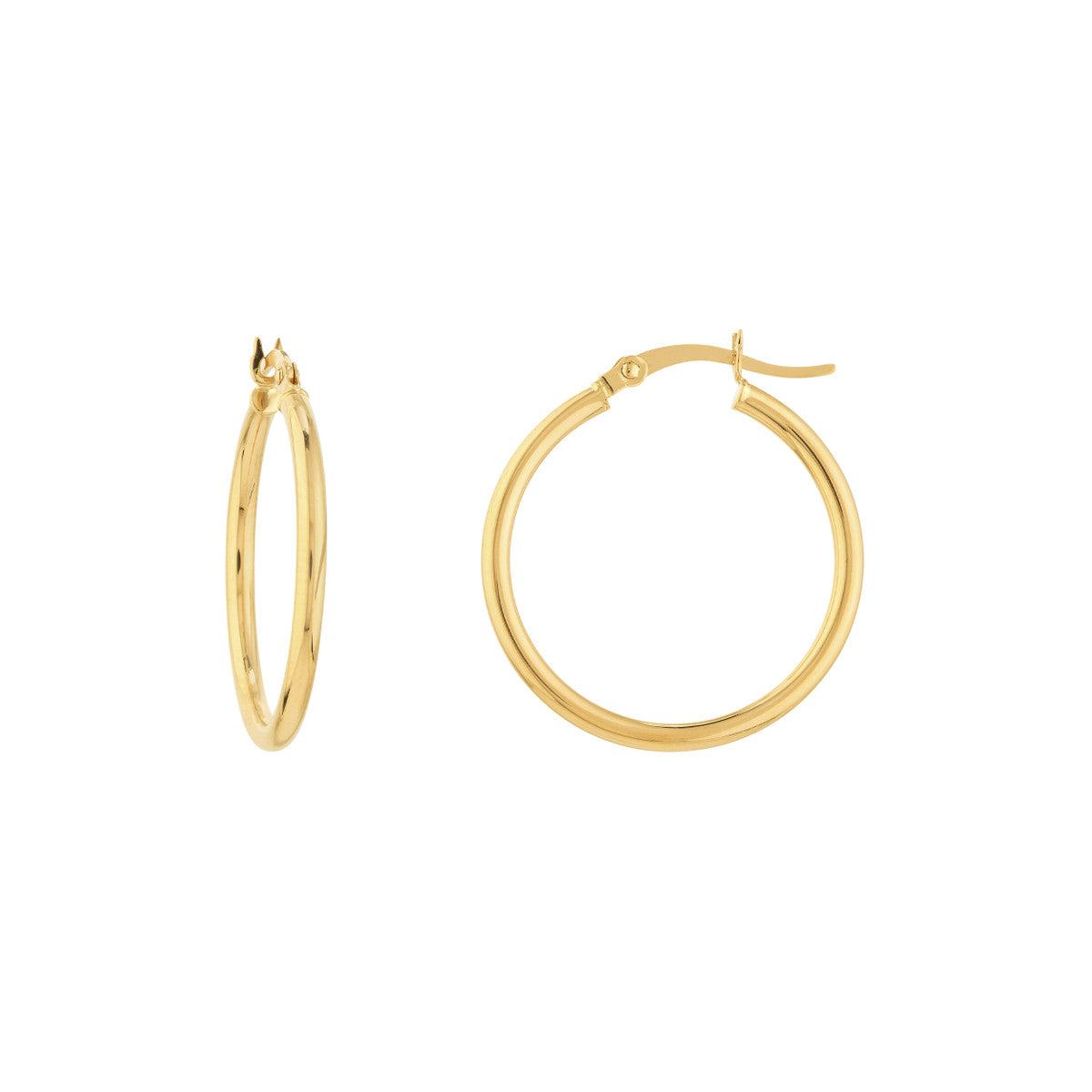 14K Yellow Gold Polished Hoop Earrings 2mm x 25mm