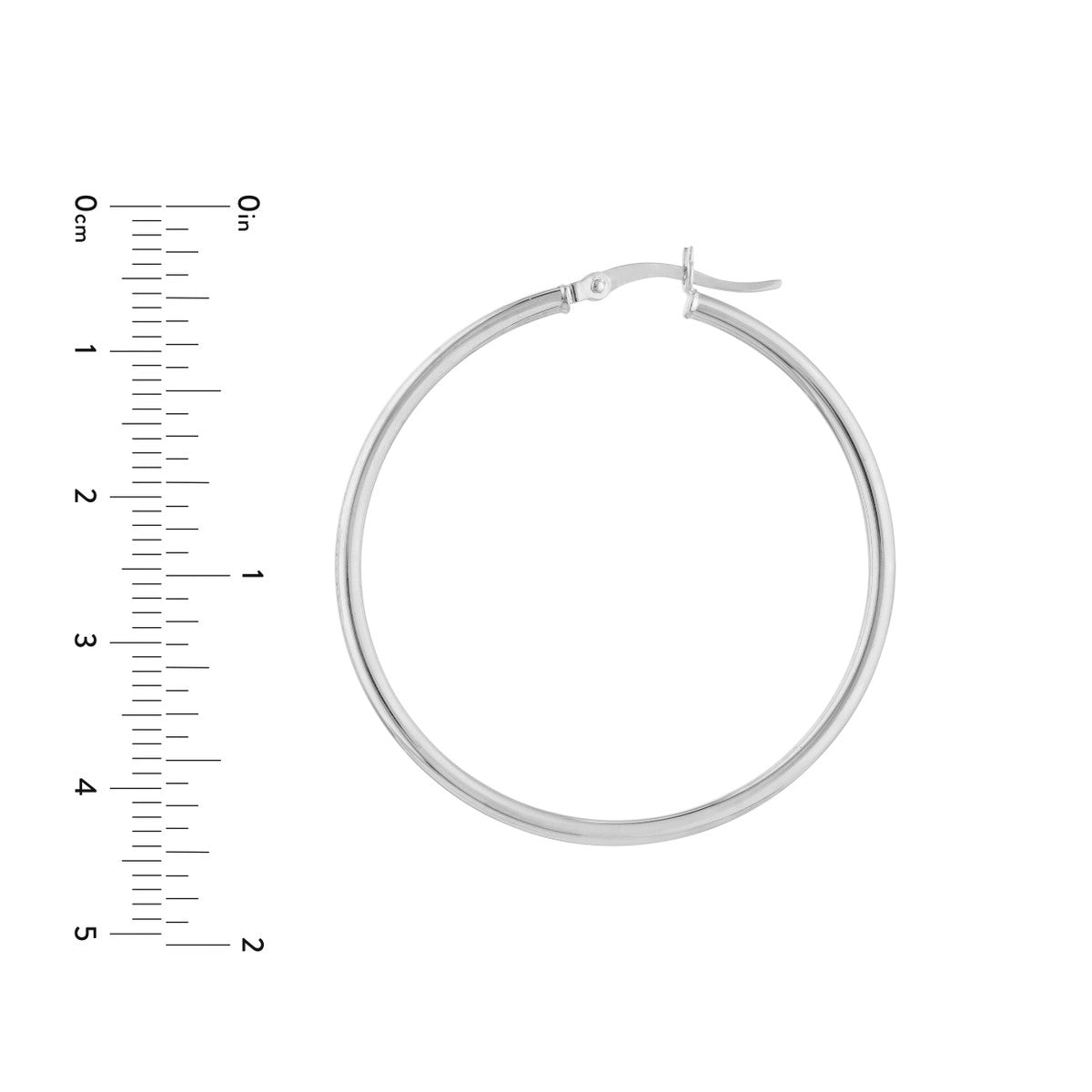 14K White Gold Polished Hoop Earrings 2mm x 40mm