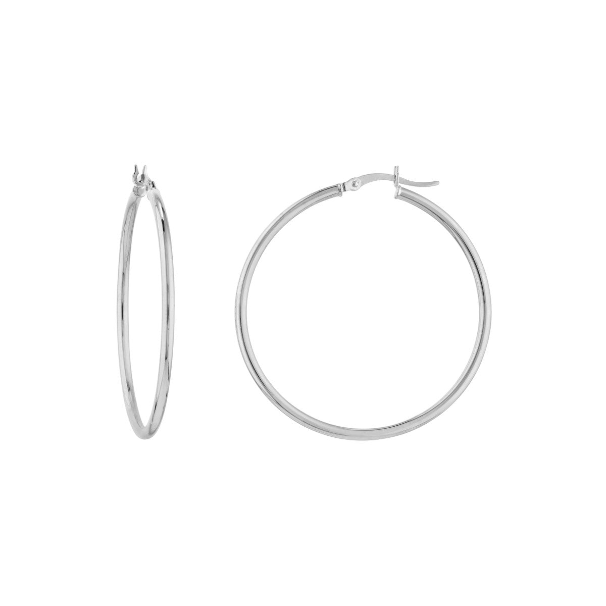 14K White Gold Polished Hoop Earrings 2mm x 40mm