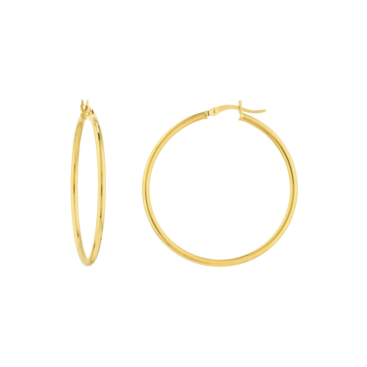 14K Yellow Gold Polished Hoop Earrings 2mm x 40mm