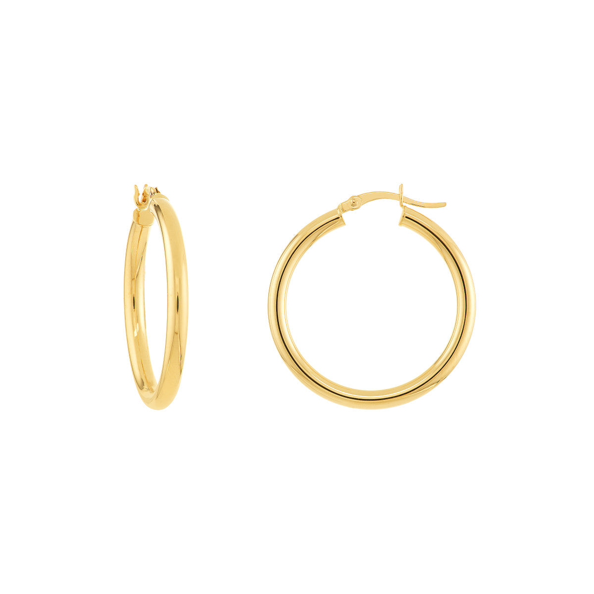 14K Yellow Gold Polished Hoop Earrings 3mm x 30mm