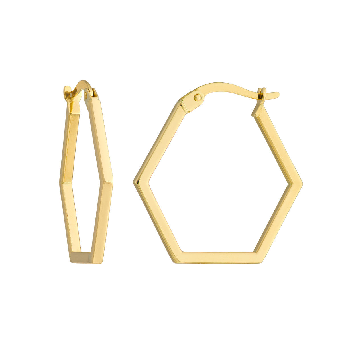 14K Yellow Gold Polished Hexagon Shape Hoops