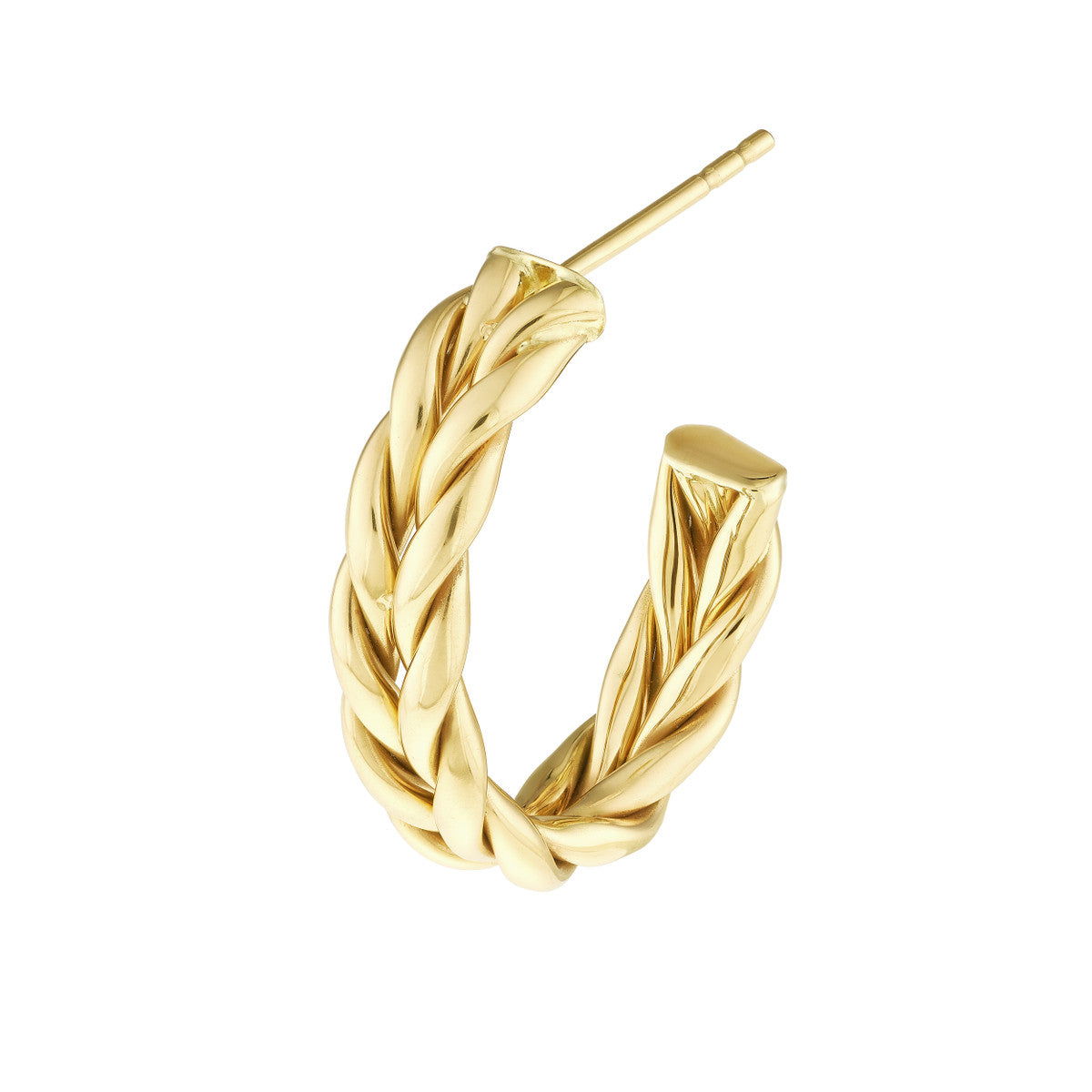 14K Yellow Gold Braided J Hoop Earrings 1.5mm x 15mm