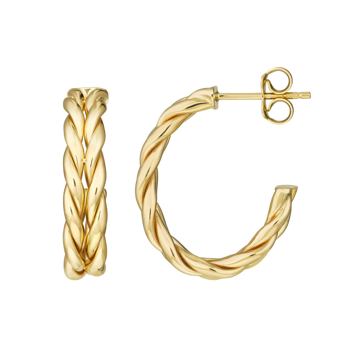 14K Yellow Gold Braided J Hoop Earrings 1.5mm x 15mm