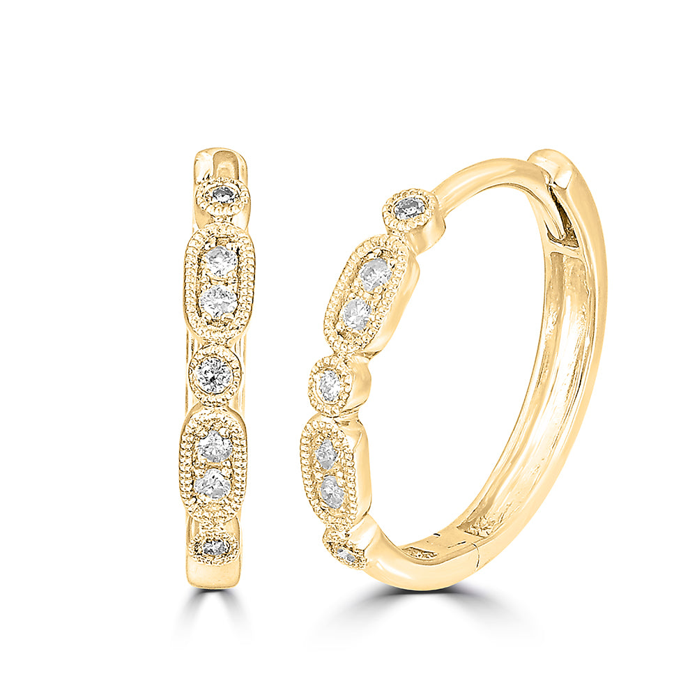 14K Yellow Gold 1/10 Ct.Tw. Diamond Stackable Hoop Earrings
