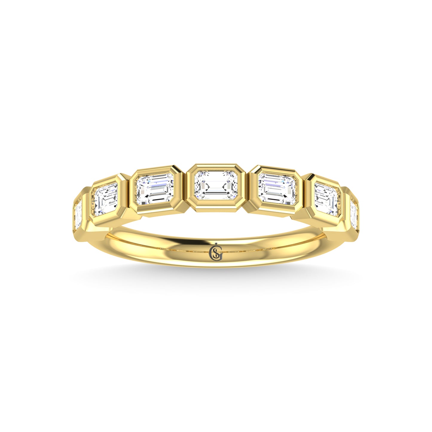 14K Yellow Gold Lab Grown Diamond 1 Ct.Tw. Emerald Shape Three Forth Way Wedding Band (size 6.5)