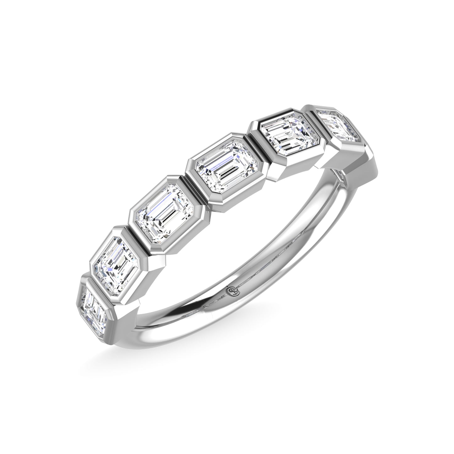 14K White Gold Lab Grown Diamond 1 3/8 Ct.Tw. Emerald Shape Three Forth Way Wedding Band (size 6.5)