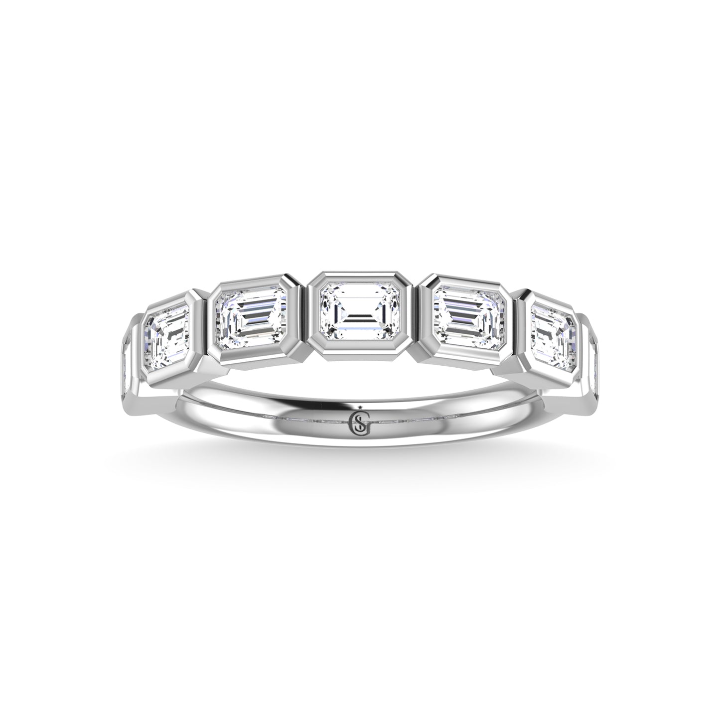 14K White Gold Lab Grown Diamond 1 3/8 Ct.Tw. Emerald Shape Three Forth Way Wedding Band (size 6.5)