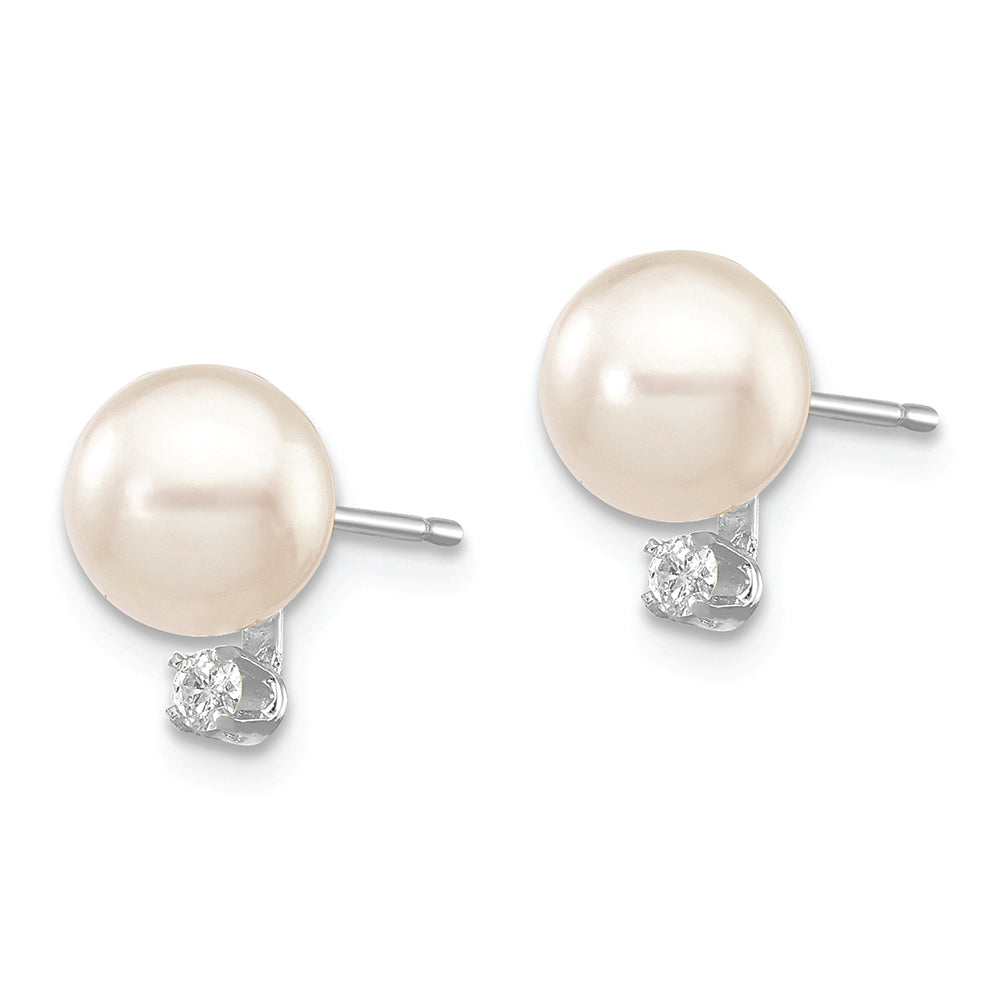 14K White Gold 6-7mm Round White Saltwater Akoya .06ct. Diamond Earrings