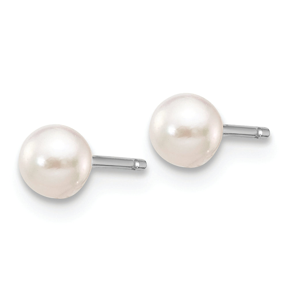 14K White Gold 3-4mm Round White Saltwater Akoya Cultured Pearl Earrings