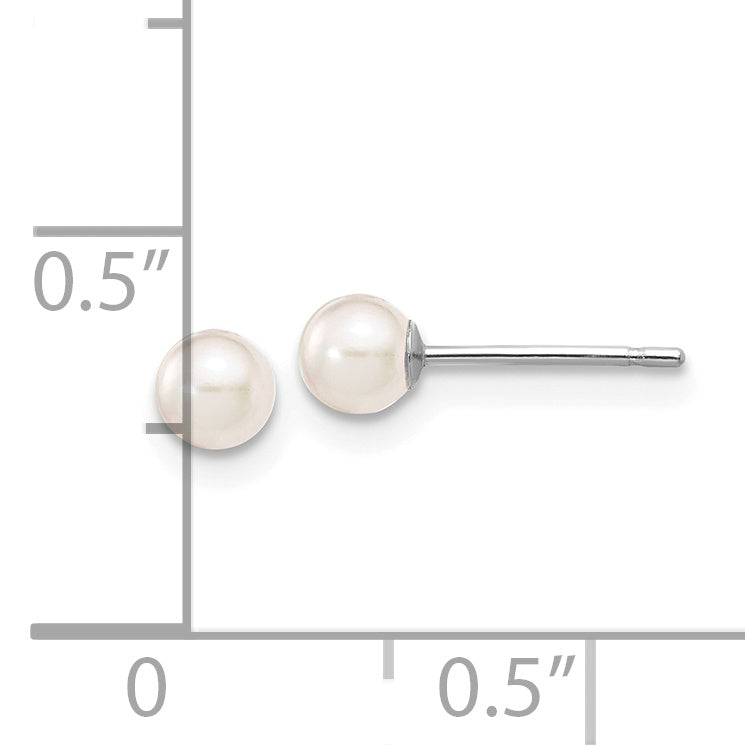 14K White Gold 3-4mm Round White Saltwater Akoya Cultured Pearl Earrings