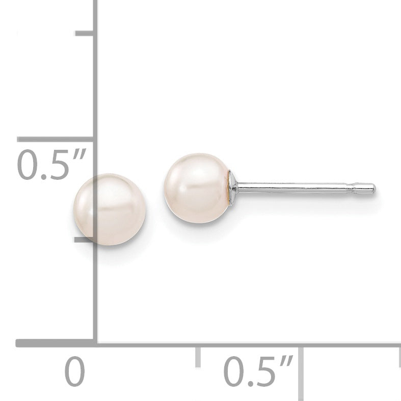 14K White Gold 4-5mm Round White Saltwater Akoya Cultured Pearl Earrings