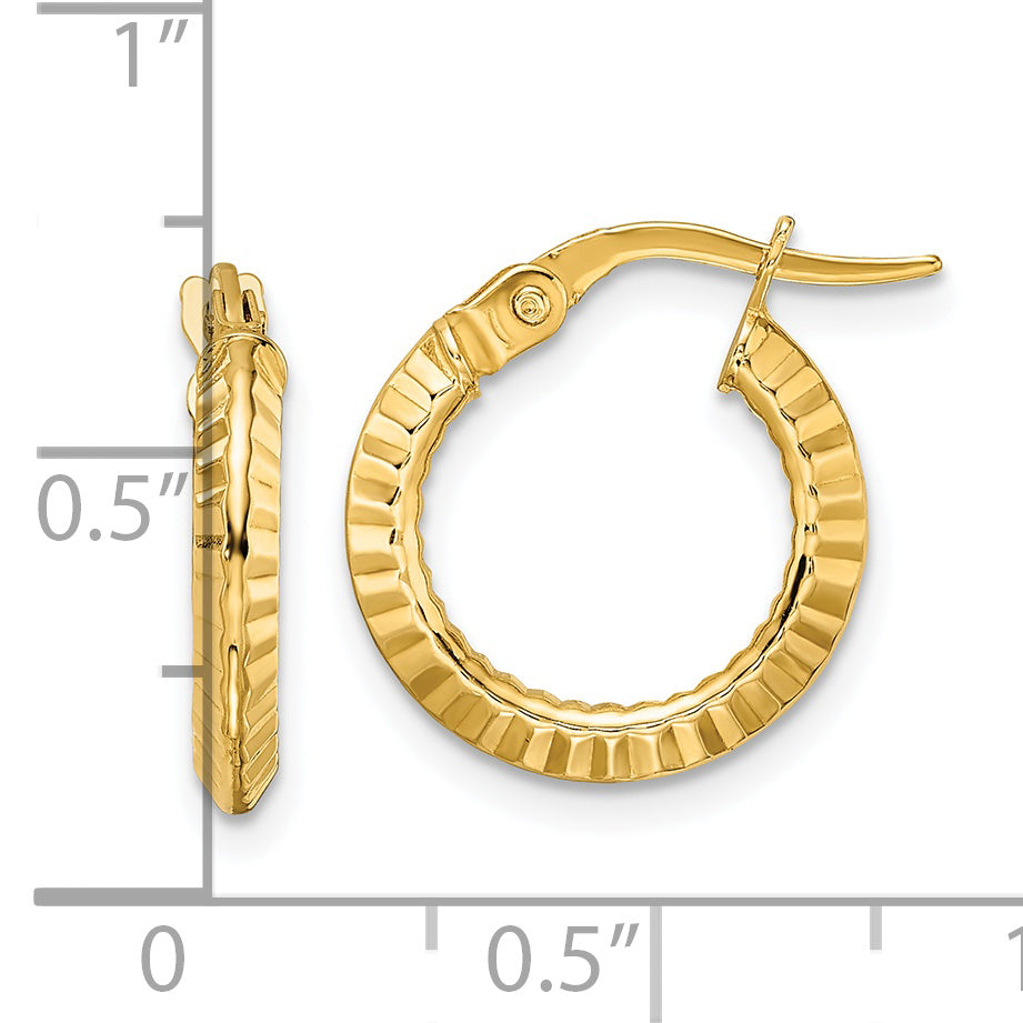 14k Polished and Diamond-cut Hoop Earrings