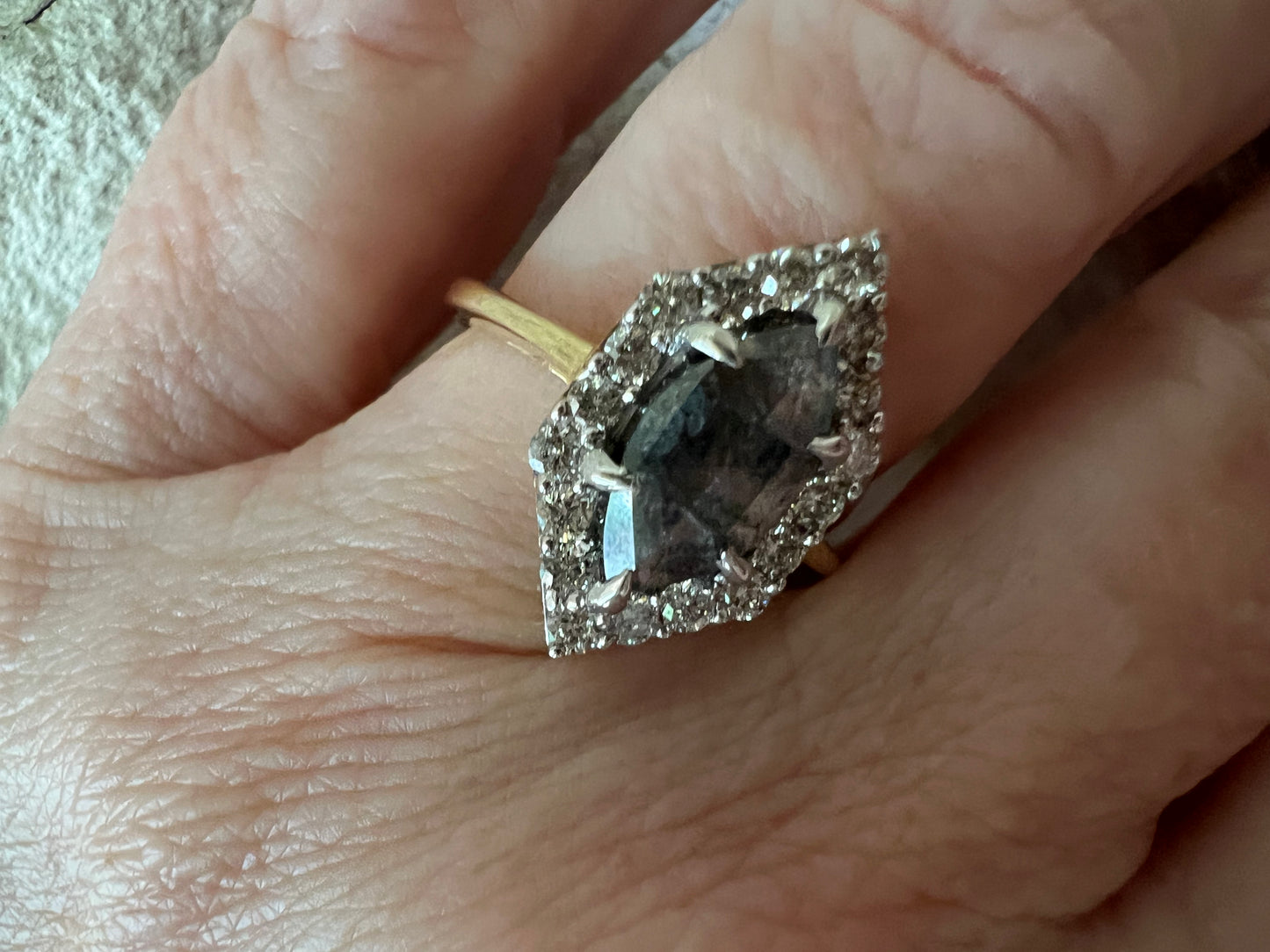 Marquise Salt and Pepper Diamond Ring