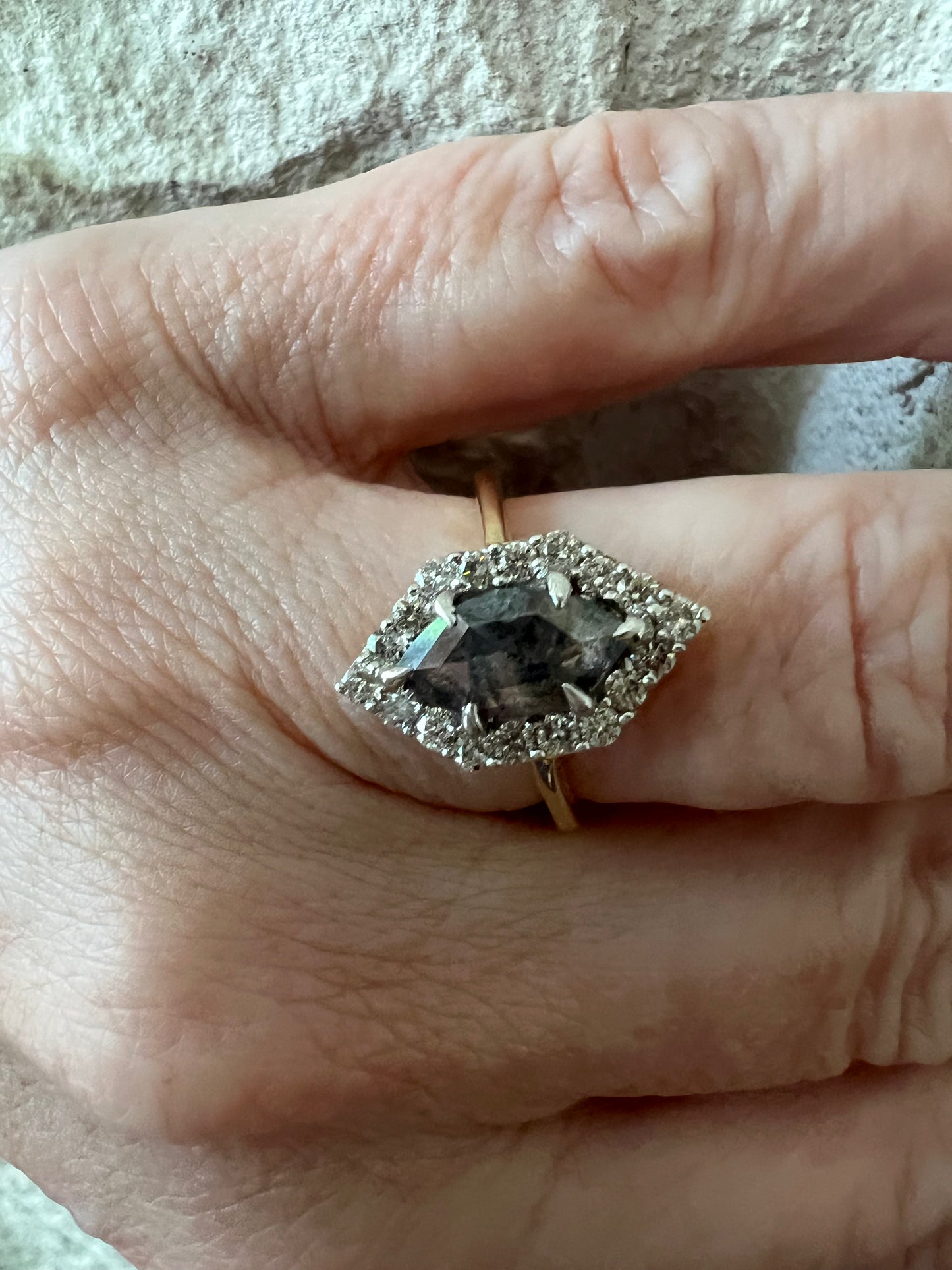 Marquise Salt and Pepper Diamond Ring