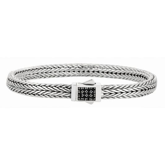 Sterling Silver Men's Woven Sapphire Rectangle Lock Bracelet