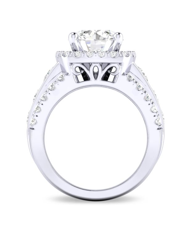 Round Halo Statement Side Diamond Engagement Ring