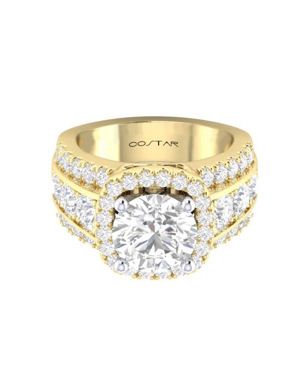 Round Halo Statement Side Diamond Engagement Ring