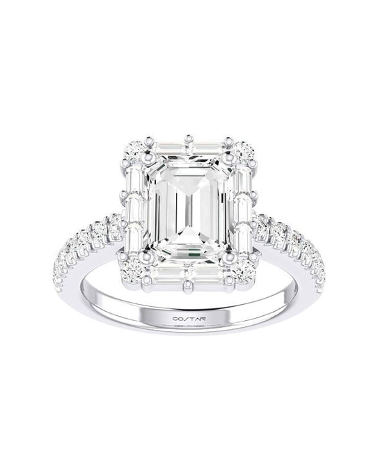 Emerald Multi-Stone Halo Diamond Engagement Ring