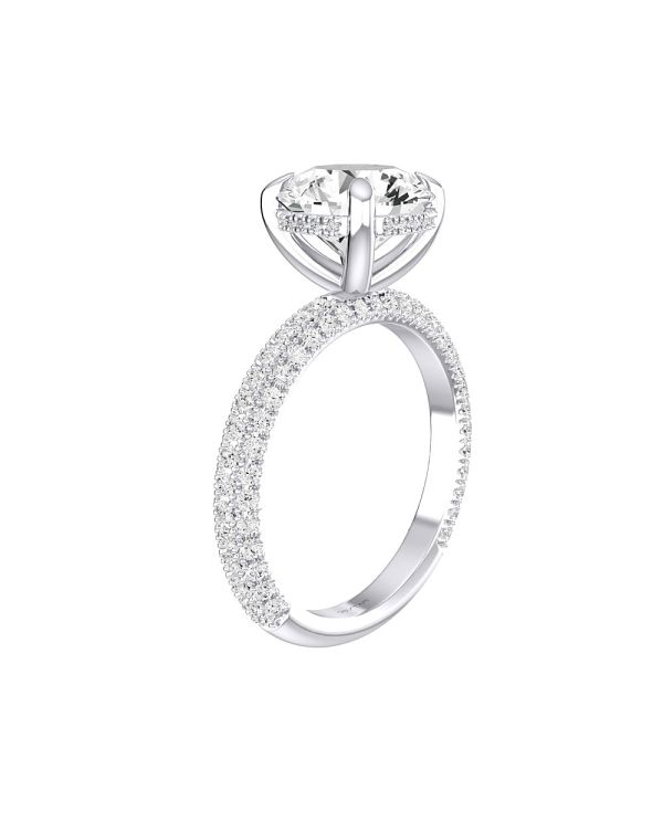 Round Hidden Halo Pave Engagement Ring