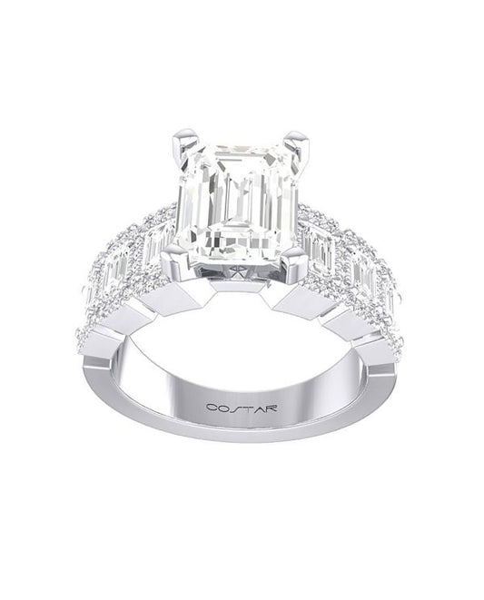 Emerald Statement Side Diamond Engagement Ring