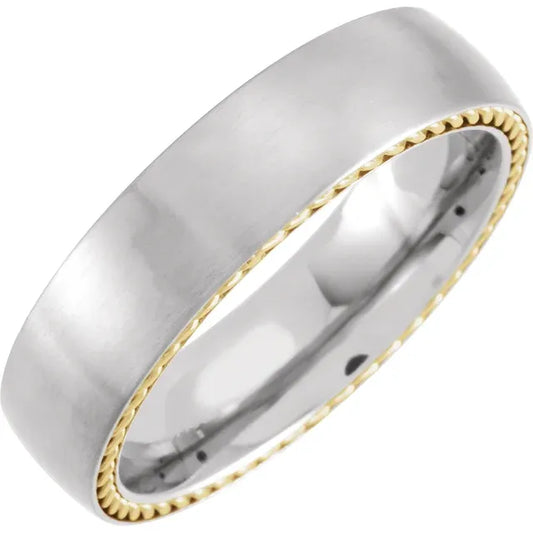 Titanium Domed Band with Yellow Gold Steel Rope Inlay