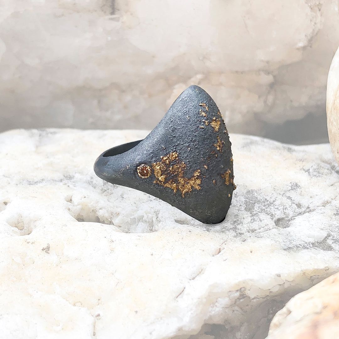 EC Black & Gold Domed ring with diamond accent