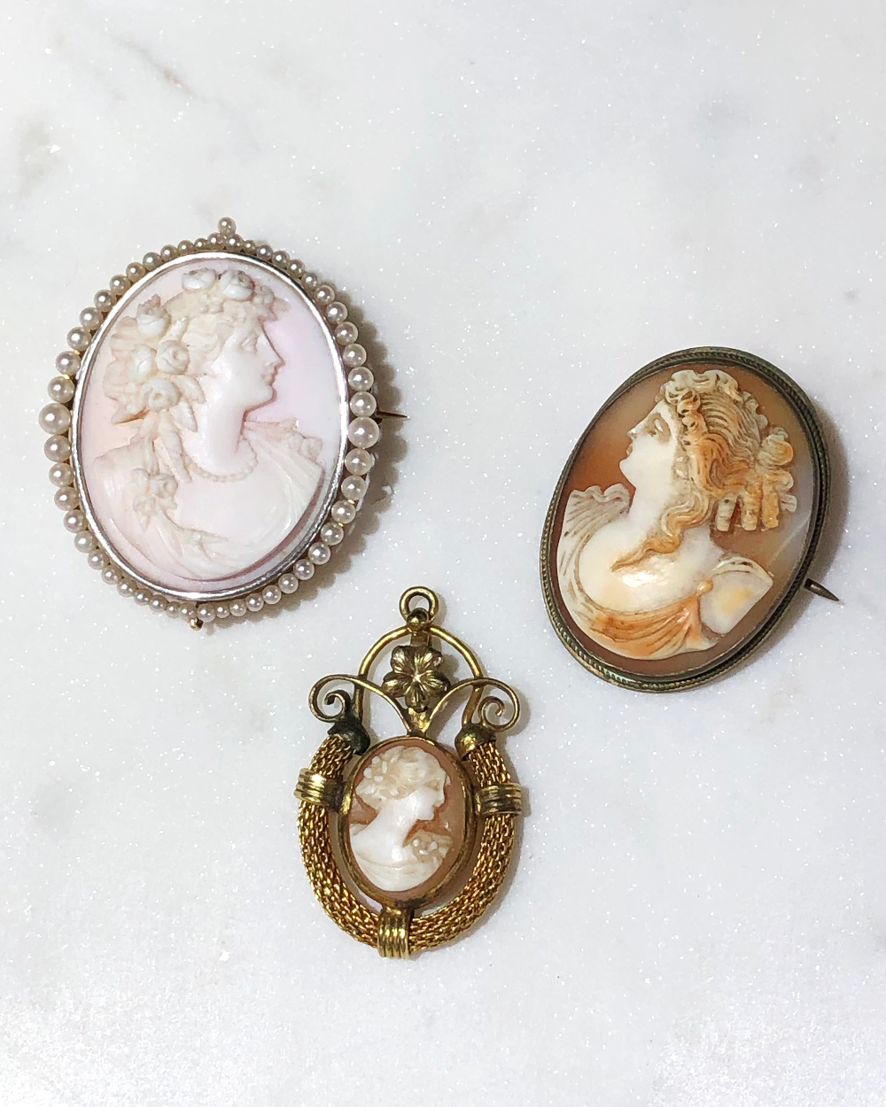 Vintage Pearl Cameo Brooch