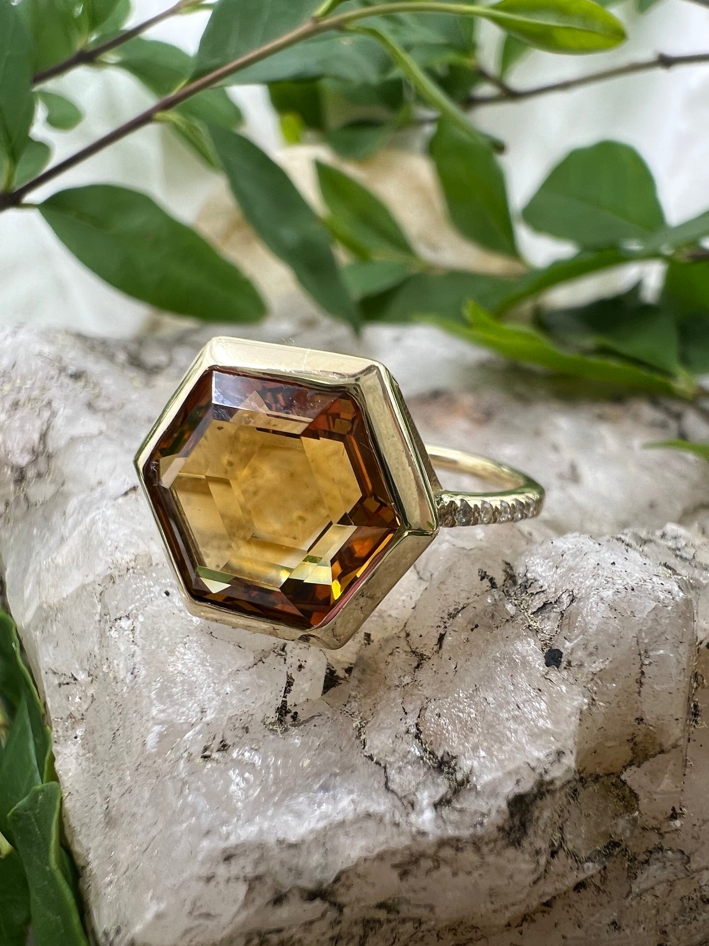 Citrine Hexagon Ring