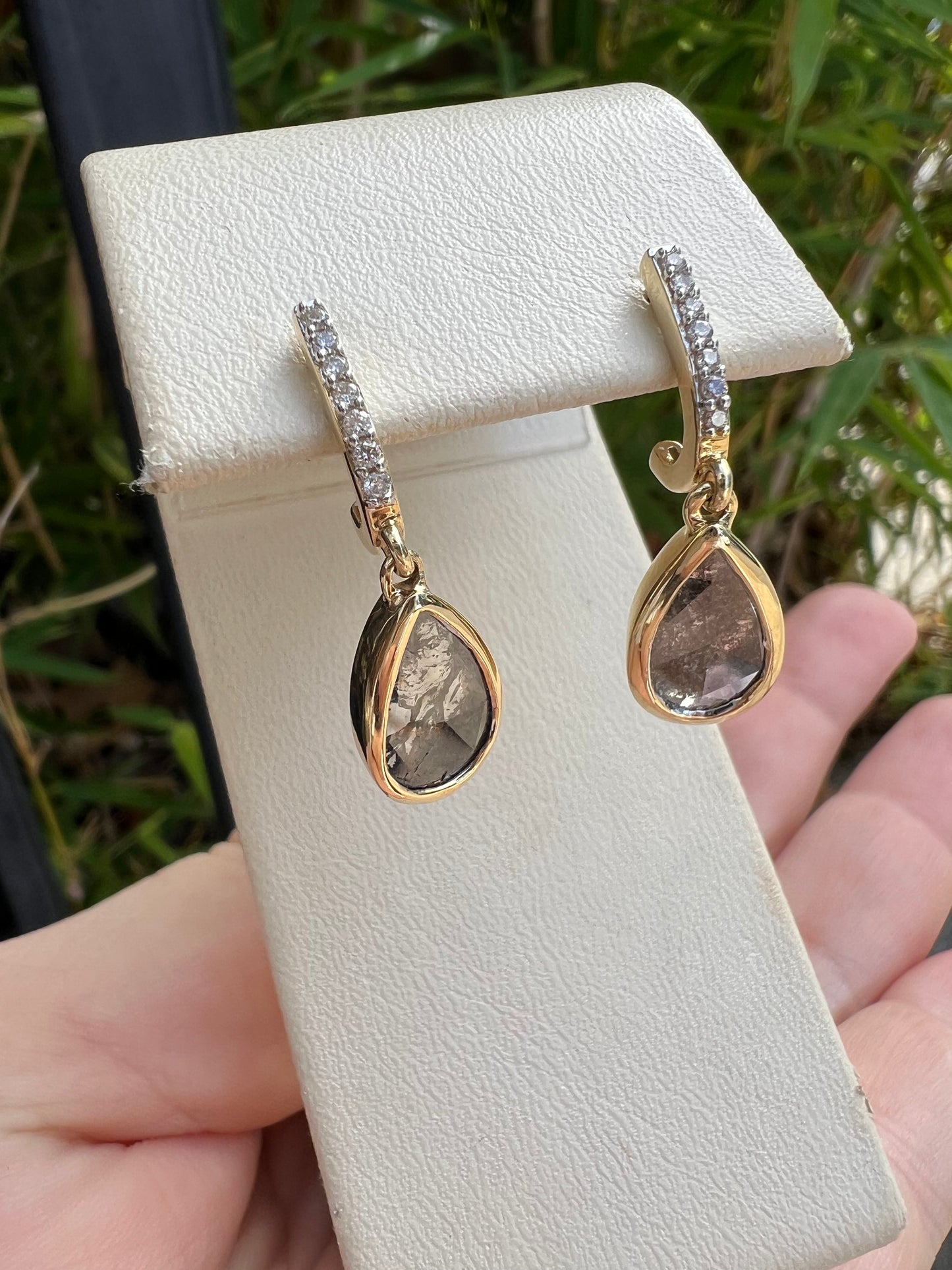 Pear Salt and Pepper Diamond Earrings