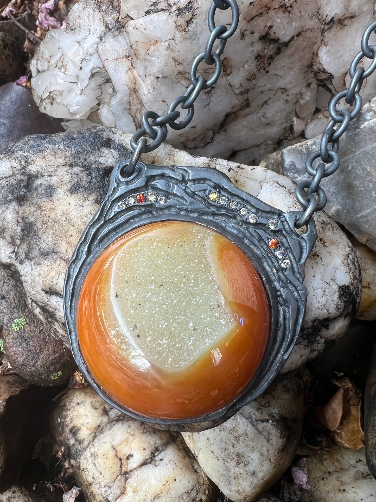 EC Black & Gold Orange Druzy Necklace
