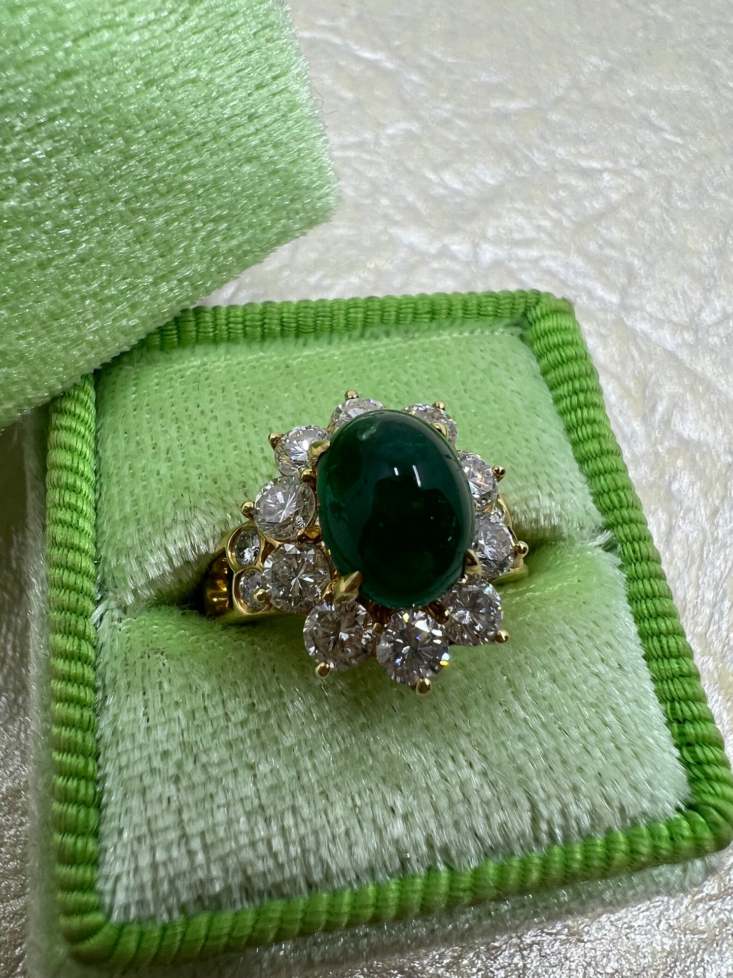 Estate Emerald Cabochon Diamond Ring