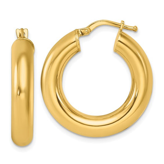 14K Polished Round Tube Hoop Earrings
