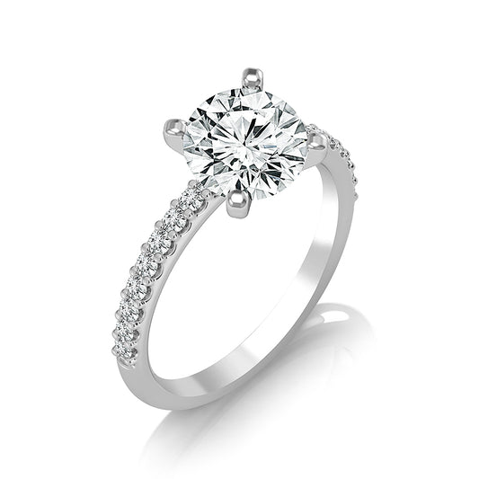 Diamond Engagement Ring 0.20 ct Center-rd Side-rd 14k White Gold