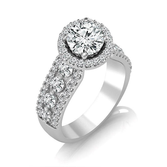 Diamond Engagement Ring 1 ct Center-rd Side-rd 14k White Gold