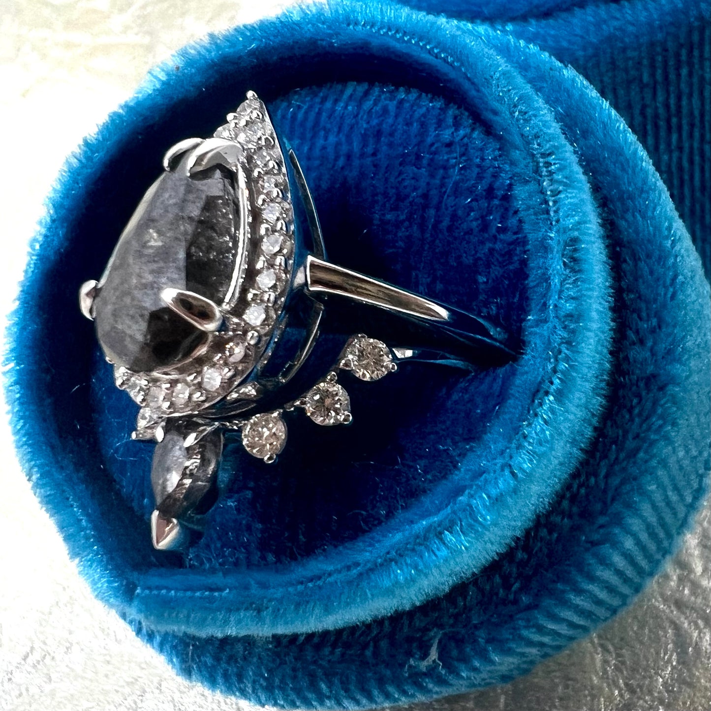 Pear Salt and Pepper Diamond Ring and Band