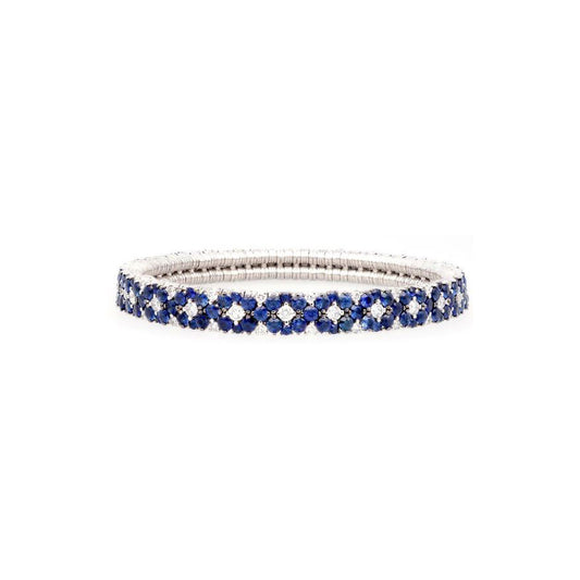 2 Row Diamond and Blue Saphhire Stretch Bracelet