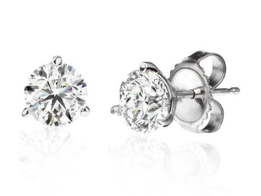 3 Prong Round Diamond Stud Earrings