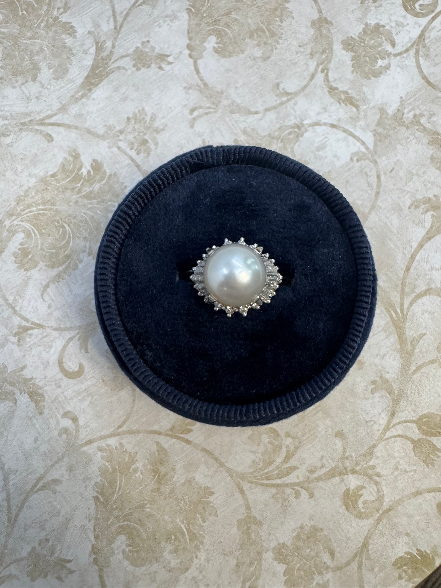 Pearl Halo Diamond Ring