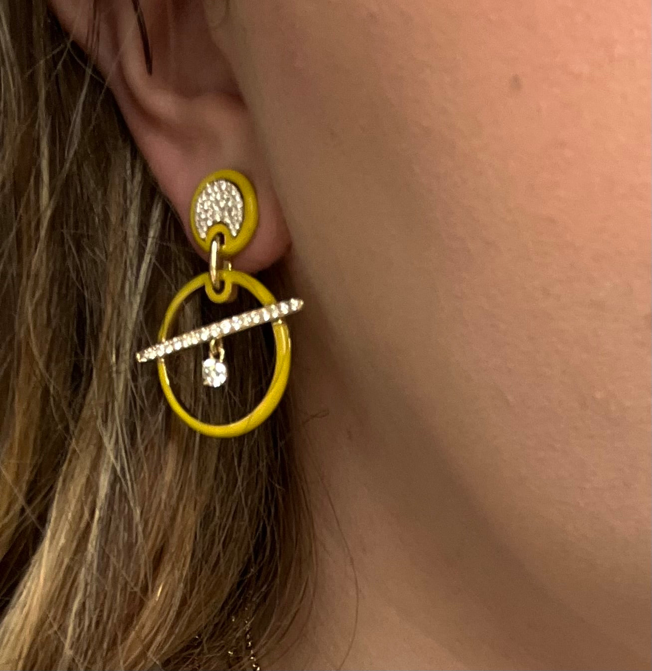 Yellow Enamel Diamond Earrings
