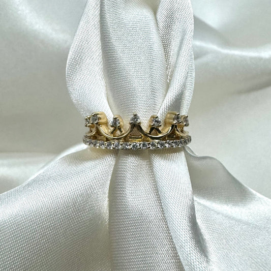 Round Diamond Crown Yellow Gold Stackable Band