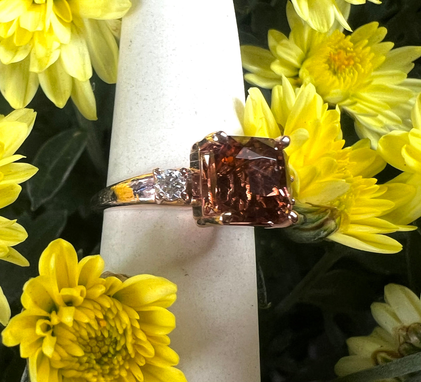 Peach Tourmaline Diamond Ring