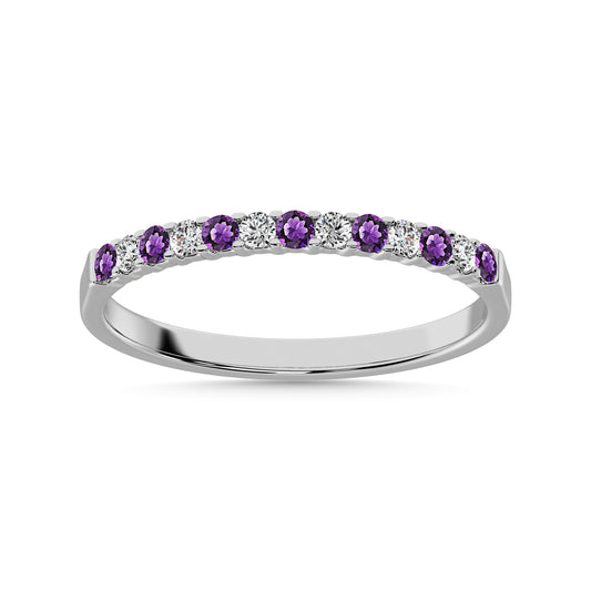 14K White Gold 1/4 Ctw Alternate Amethyst & Diamond Machine Band