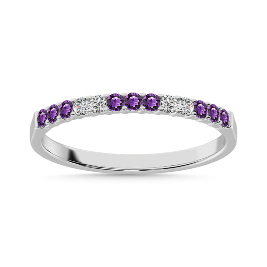 14K White Gold 1/4 Ctw Amethyst 9 & Diamond 4 Machine Band