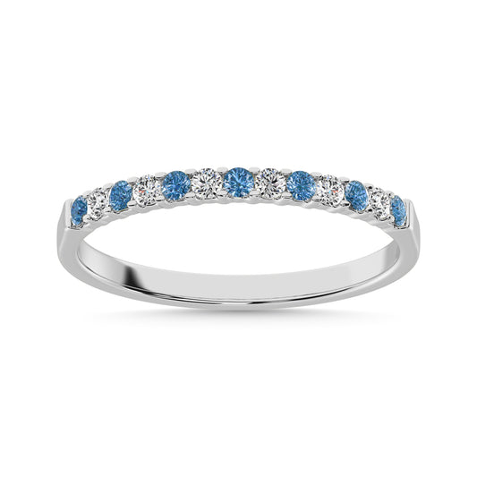 14K White Gold 1/5 Ctw White and Blue Diamond Machine Band