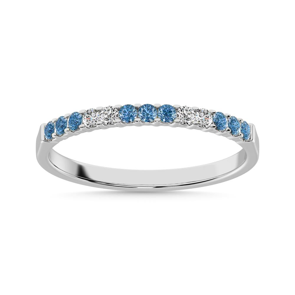 14K White Gold 1/5 Ctw White 4 & Blue Diamond 9 Machine Band